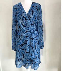 Lauren ralph lauren black label ruched dress classic paisley blue women 10p